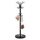 Waavryee Modern Metal Coat Rack Stand, Coat Rack Freestanding with Natural Marble Base, 360°Rotary Design Sturdy Coat Racks with 16 Hooks, White Coat Hall Tree Stand for Entryway (Black)