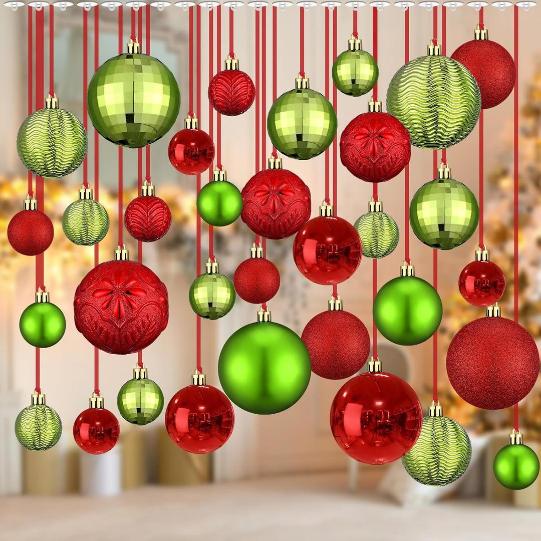36 Pcs Christmas Balls Ornaments for Ceiling, 1.6'' 2.4'' 3.2'' Large Big Shatterproof Christmas Hanging Decorations Balls for Tree Xmas Holiday Party Indoor(Red, Emerald Green)
