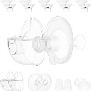 Two M5 24mm Full Set Collector Cup Only Compatible with Momcozy M5 and 10pcs 13/15/17/19/21mm Flange Inserts, Including Inserts*10, 24mm Flange*2, Collector*2, Duckbill Valve*2,Diaphragm*2