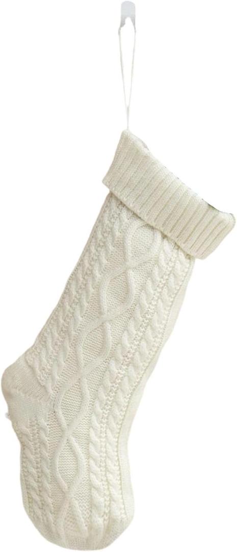 12 Inch Cable Knit Christmas Stockings Personalized Christmas Decorations Indoor Bulk Knitted Fireplace Stocking Hanging Ornaments for Tree Mantle Stair Railings Xmas Home Party Supplies, White