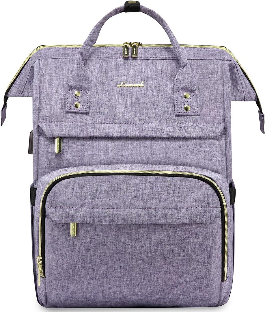 LOVEVOOK College Laptop Backpack, 15.6 Inch Travel Backpack for College, Waterproof Work Backpack Woman for Teacher Nurse Anti-theft Travel Back Pack, Gifts for Women, Purple