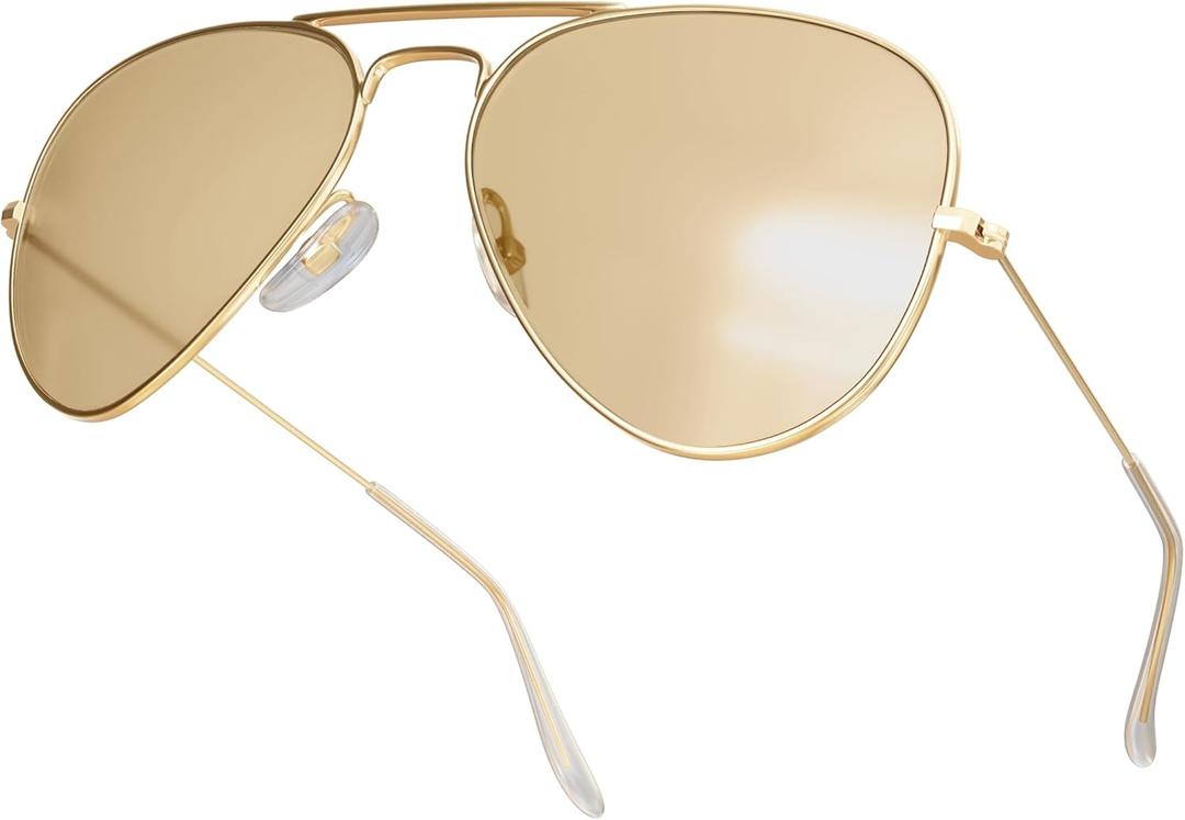 livho Sunglasses for Men Women Aviator Polarized Metal Mirror UV 400 Lens Protection (*Gold Yellow)