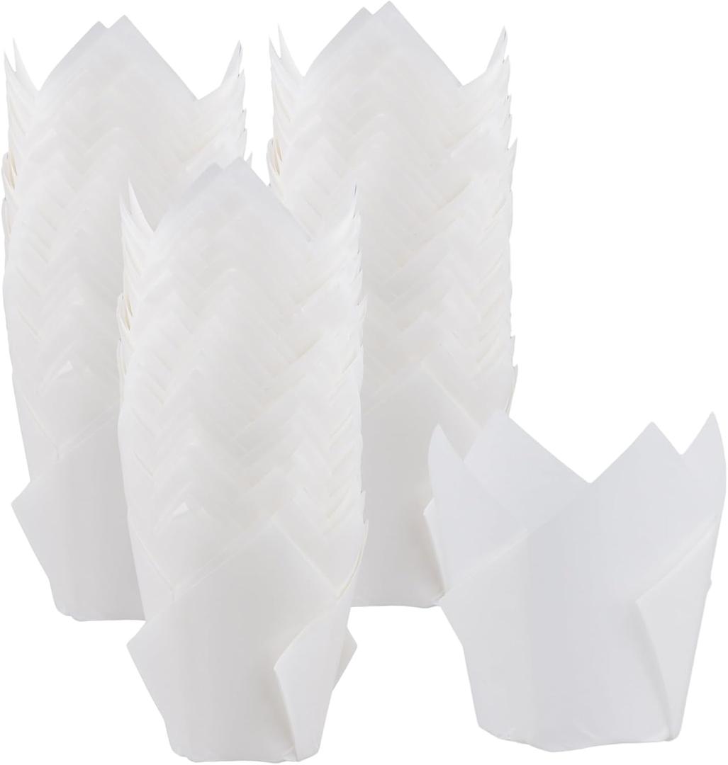 400pcs Tulip Baking Cups, Greaseproof Mini Cupcake Liners for Wedding, Birthday Parties (White)