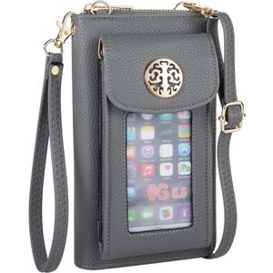 Small Crossbody Purse Cell Phone Wristlet Wallet for Women RFID (Grey)