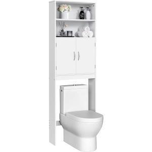 Yaheetech Over The Toilet Storage, Taller Bathroom Organizer Space-Saving Storage Cabinet with Adjustable Shelves and Double Doors, 77 in H, White