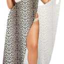 Plus Size Spaghetti Strap Cover Up Beach Backless Wrap Long Dress (Small, Yellow Leopard)