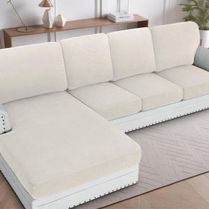 H.VERSAILTEX Sectional Couch Covers 4 Pieces Sofa Seat Cushion Covers L Shape Separate Cushion Couch Chaise Cover for Both Left/Right Sectional Couch (Seat Only: 1 Chaise + 3 Sofa, Ivory)