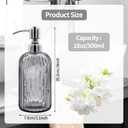18 Oz Glass Soap Dispenser with Stainless Steel Pump, Modern Ribbed Design Refillable Liquid Soap Bottle for Bathroom, Kitchen, Hand Soap, Dish Soap, or Lotion (Grey)