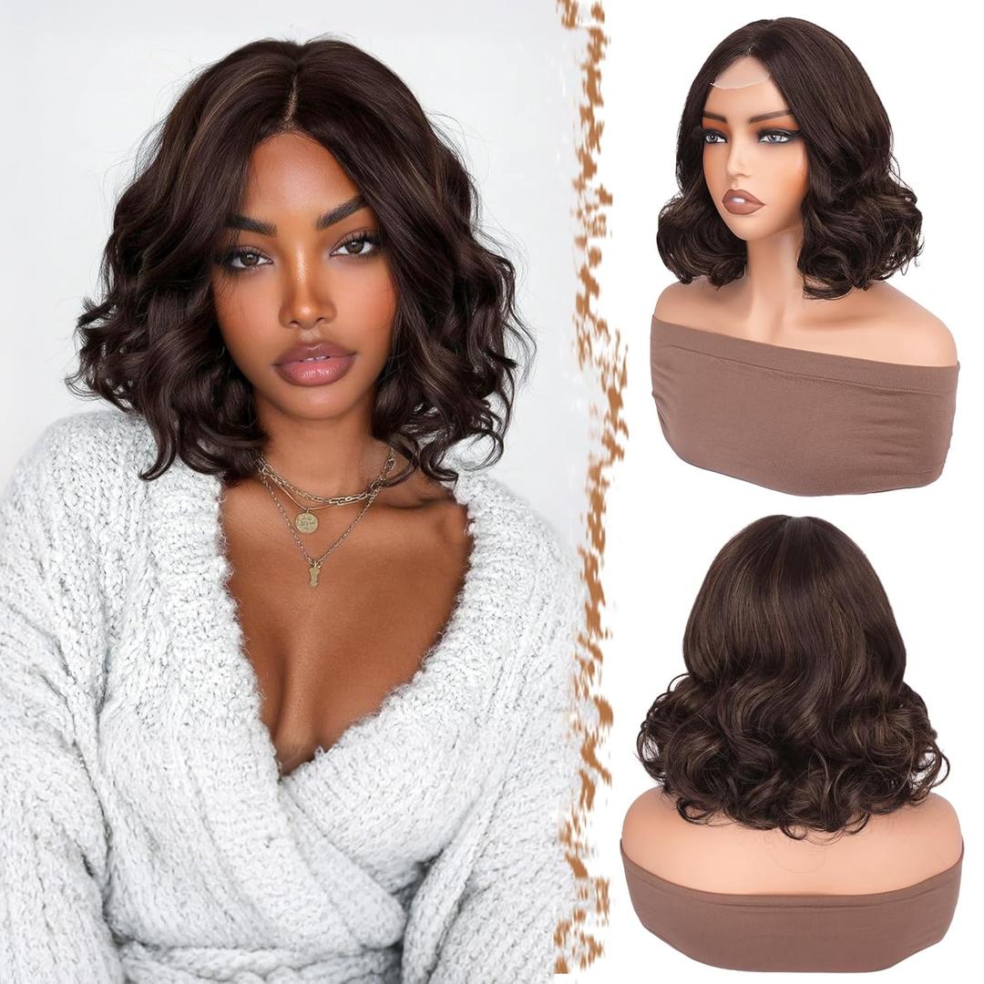 Premium Synthetic Lace Front Wig 1112 Inch Natural Curly Wig with Middle Part, Small Lace Front, Heat Resistant & Easy Care, 195g, 33/27 Auburn Blonde Blend