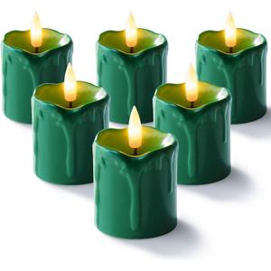Homemory St. Patrick's Day 2" x 2" Green Timer Flickering Flameless Candles, 400+ Hour Battery Operated Votive Candles, 6Pack 3D Wick Electric Fake Candles for Party, Festival Celebration