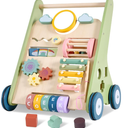 Wooden Baby Walker Wheels,Baby Push Walker for Babies 12 Months+ Montessori,Toddler Walker Push Toy Wooden Activity Walker for Boy,Walking Toys12 Months+ Learning to Walk, Green