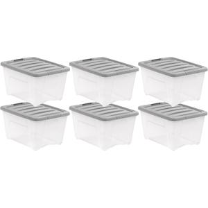 Amazon Basics Plastic Storage Containers with Secure Latching Lids, Stackable Organization Bins, 32 Quart, Set of 6, Clear/Grey