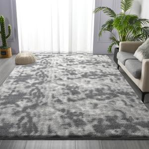 Large Soft Rugs for Living Room, 6 x 9 Ft Tie-Dyed Thickened Memory Foam Area Rug for Bedroom, Non-Slip Comfy Indoor Carpet for Boys Girls Dorm Room Nursery Home Decor, Light Grey