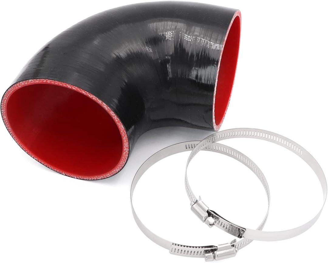 Taukealugs 90 Degree 4 inch(102mm) Elbow Coupler Hose,Length 4 in(102mm),4-Ply Reinforced with 2PCS Clamps for Turbo/Intercooler/Intake Piping Coupler