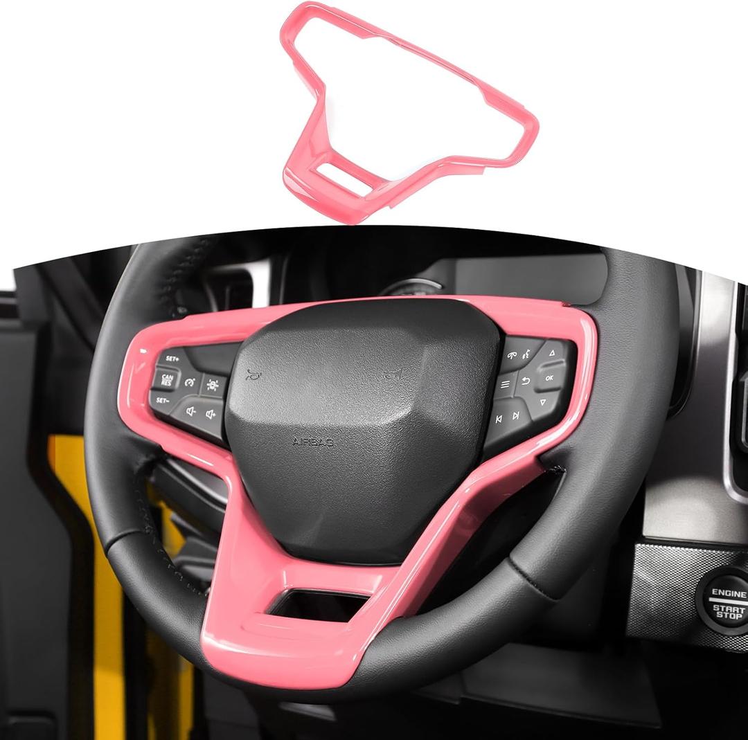for Bronco Steering Wheel Trim Decal Panel for Ford Bronco 2021-Present Pink Interior Accessories (Not for Sport)