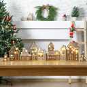 Retisee 1 Set Christmas Gingerbread House Decorations Foldable Christmas Gingerbreads House with LED Light and 2 Pcs Tree Xmas Village Home Decor Gift for Party (Gingerbread, Yellow)