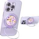 typecase Folding Phone Stand: Foldable Holder for Desk - Ultra Thin Adjustable Kickstand - Magnetic Grip Home Desk Accessory Compatible with Phones & Tablets (Lilac Fields)