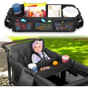 AROUY Stroller Snack Tray Attachment - Easy to Clean Universal Stroller Snack Tray for Wonderfold Wagon W4 Accessories with Cup Holder (L (W4 Model))