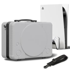 PS5 Carrying Case, Compatible with PlayStation 5 Console/Controllers/Headset/Games - Protective Travel Case with Hard Shell & Customized Foam for Storage (Classic PS1 Style) - Not for PS5 Slim, Large