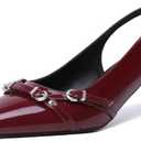 Mostrin Kitten Heels for Women Pointed Toe Pumps Patent Leather Low Heel Slingback Heels with Buckle Dress Shoes for Dating Party Working, Size 6.5