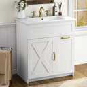 30" Bathroom Vanity with Sink, Solid Wood Frame Bathroom Cabinet, Size: With Hair Tool Organizer & Power Outlets