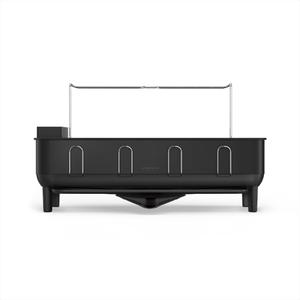 simplehuman Large Capacity Dish Drying Rack with Stainless Steel Frame, 360 Easy Drain Swivel Spout, Utensil & Wine Glass Holder, Anti-Residue Coating, Moisture Control Surface, Matte Black, Full-Size