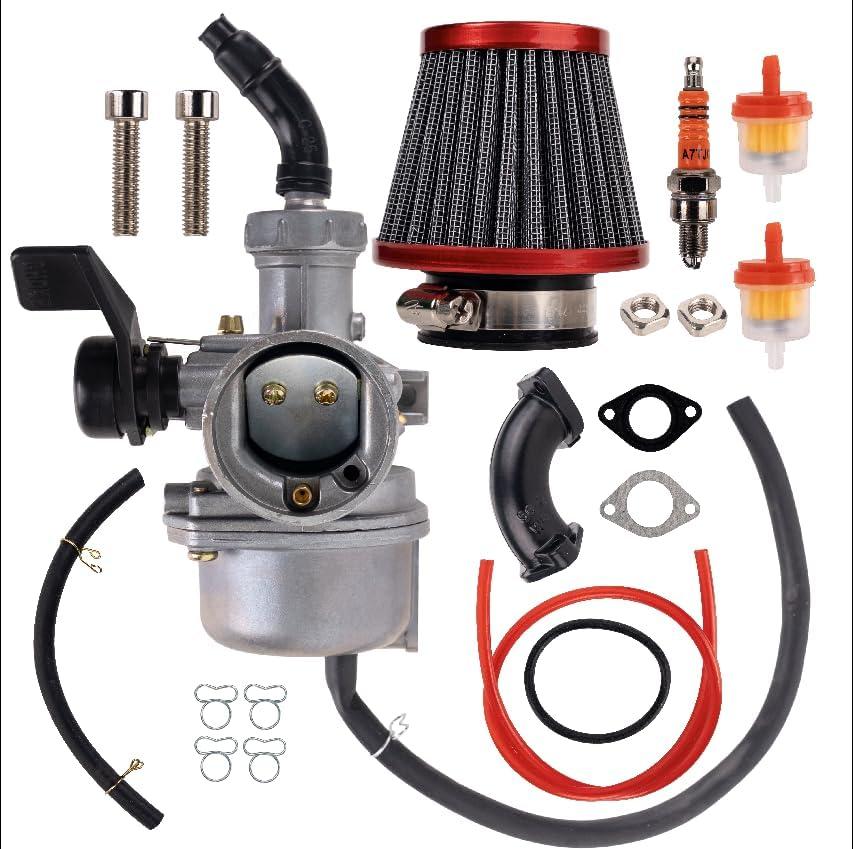 BlueStars PZ22 Carburetor Kit - Compatible with 110cc 125cc SSR CRF50 Predators TaoTao Coolster Apollo RFZ Coleman ATV Dirt Bike - w/ 38mm Air Filter Intake Pipe Fuel Filter Line Gaskets Spark Plug