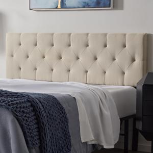Lucid Mid-Rise Upholstered Headboard - Diamond Tufted - Padded Polyester - Adjustable Height from 34 to 46 - Easy Assembly - Bed Frame or Wall Mount - Sturdy - Pearl - King / Cal King Size