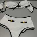 Womens High Waisted Bikini Sets Tummy Control Swimsuits Retro Color Block Bathing Suit Clasp Back Swimwear (White, L)
