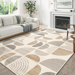 MUJOO 8x10 Area Rugs,Washable Rugs for Living Room Bedroom Dining Room,Large Boho Throw Floor Carpet Non Slip Soft Modern Abstract Bohemian Neutral Beige (Beige and Cream)