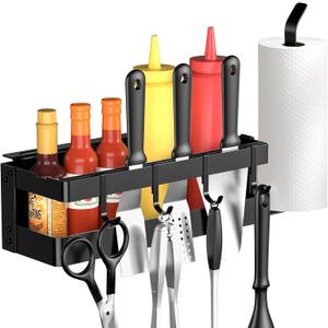 Griddle Caddy for Blackstone 17"/28"/36" Griddles/Prep Cart, Grill Caddy Blackstone Griddle Accessories Storage Organize with Paper Towel Holder & 4 Hooks for Outdoor BBQ Grill Accessories