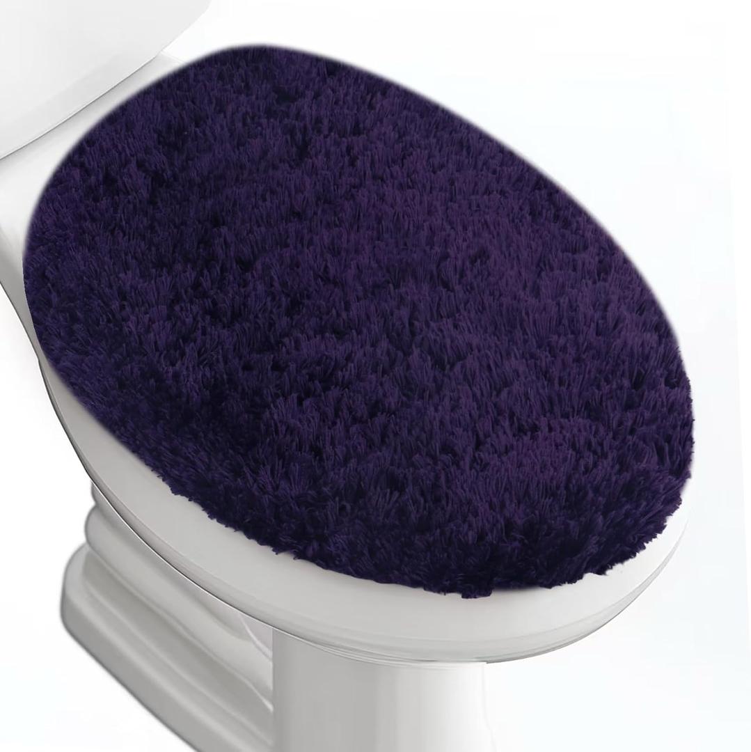 Microfiber Elongated Toilet Seat Cover 19.5"x 15" Machine Washable Solid Toilet Lid Cover Adjustable Rubber Backing Fits Most 18-19.5" L x 14-16" W Elongated Toilet Seat