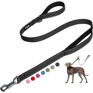 Fida 5 FT Heavy Duty Dog Leash with 2 Comfortable Padded Handles, Traffic Handle & Advanced Easy Snap Hook, Reflective Walking Lead for Large, Medium & Small Breed Dogs, Black