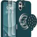Magnetic for iPhone 16 Plus Case, Compatible with Magsafe, Suction Cup Phone Mount - 2 Screen Protectors - Camera Lens Protector, Silicone Shockproof Protective Phone Cover 6.7", Dark Green