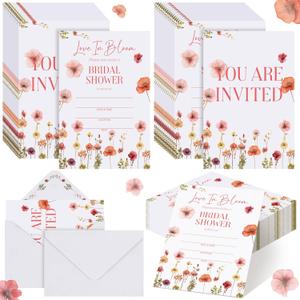 Marspark 50 Pack Love in Bloom Wildflower Bridal Shower Invitation Cards with Envelopes Wedding Bridal Shower Invitation Colorful Floral for New Couples Mr Mrs Newlyweds Invites Party Favor Supplies
