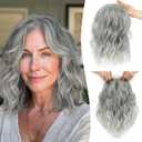 Ms Taj 11 Inch Short Wavy Hair Topper for Women with Thinning Hair, Natural Synthetic Lightweight & Breathable Hairpiece for Women with 6.5"x6.5" Base, Instantly Adds Volume and Coverage Silver Grey