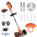 Cordless Lawn Trimmer Weed Wacker Orange - 21V Lawn Mower Grass Edger, Compact Power Tool for Lawn Yard Work，Equip with Cutting Blade Types * 3 & Li-Ion 2.0Ah Batteries * 2,2025