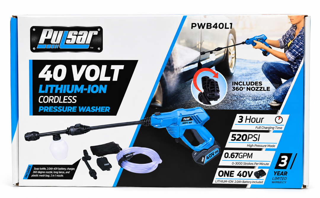 40V Lithium-ion Cordless Pressure Washer - 520 PSI Cleaning Power, 2.0Ah Battery & Soap Bottle Included