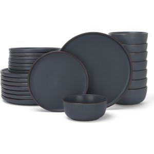 Famiware Mercury 24 Pieces Dinnerware Sets, Plates and Bowls Sets for 8, Microwave and Dishwasher Safe Dish Set, Charcoal