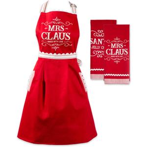 DII Christmas Kitchen Dcor, Holiday Cooking & Baking Accessories Machine Washable Cotton, Apron/Dishtowel Set, Mrs. Claus Set, 3 Count