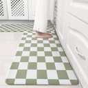 Sage Green Checkered Grid Checkerboard Kitchen Rug Sets [2 PCs], Anti-Fatigue, Waterproof Non-Slip Kitchen Mats Heavy Duty Comfort Foam Rug for Kitchen, Floor, Home,Laundry,17"x29"+17"x47"