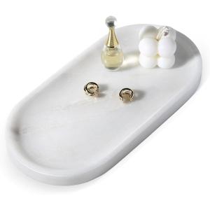 Koville African Natural White Marble Decorative Tray, 10" x 5" Marble Vanity Tray for Bathroom Countertop Organizer Stone Trays, Catchall Tray for Perfume, Candles, Jewelry (Namib Bianco White)