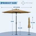 Garvee 9FT Patio Umbrella - Outdoor Table Umbrella with Smooth Crank Lift, Push Button Tilt and 8 Sturdy Ribs - Market Umbrella UV Protection Waterproof for Pool, Deck, Yard, Garden (Tan)