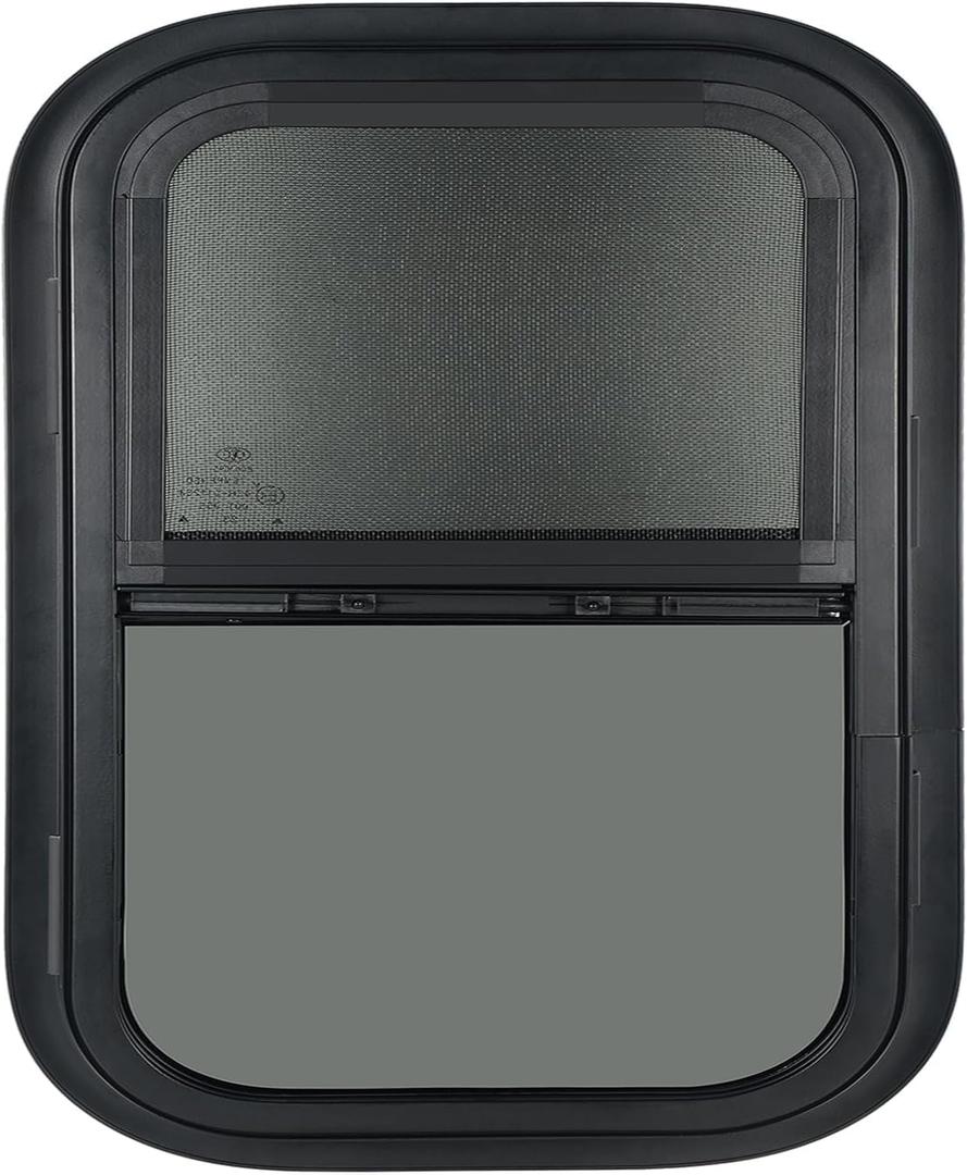 2 Pack Vertical RV Windows, 14" W x 16" H Tinted Sliding RV Window with Net Screen and Trim Ring, Suitable for 1-1/8" Thick Walls, DOT Approved