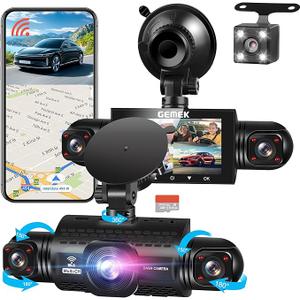 360 Degree View 4 Channel Dash Cam 5G WiFi & App Control, GEMEK 2K Front and Rear Inside, Left and Right Dash Camera for Cars, Free 64GB TF Card, G-Sensor, Night Vision, 24-Hour Parking Mode