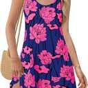 Wenrine Womens Summer Dresses Casual Floral V Neck Sleeveless Loose Boho Beach Tank Dress Sundress with Pockets (Medium)