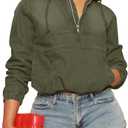 Women's Half Zip Denim Hoodie Pullover Jacket Jean Tops (Army Green), 2XL