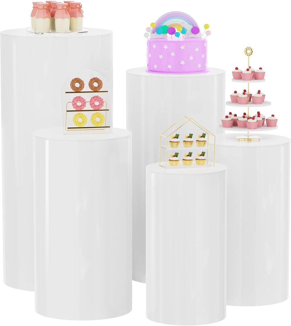 Putros White Cylinder Pedestal Stand for Party 5Pcs Round Cylinder Display Plinth Pillars for Wedding Birthday Party Event Decor