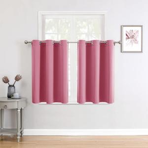 ChrisDowa Small Window Curtains for Kitchen and Bedroom - Grommet Short Thermal Insulated Room Darkening Curtains (2 Panels, Pink, 42 x 36 Inch)