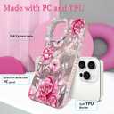 for iPhone 13 Pro Case Glitter, with Screen Protector, Cute Rose Floral Design with Diamond Bling Lens Frame Protection Slim Fit Shockproof Protective Phone Cover for Women Girls -Pink